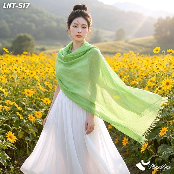 Khăn Choàng Linen Đơn Sắc Cao Cấp Màu Xanh Bơ (LNT517)