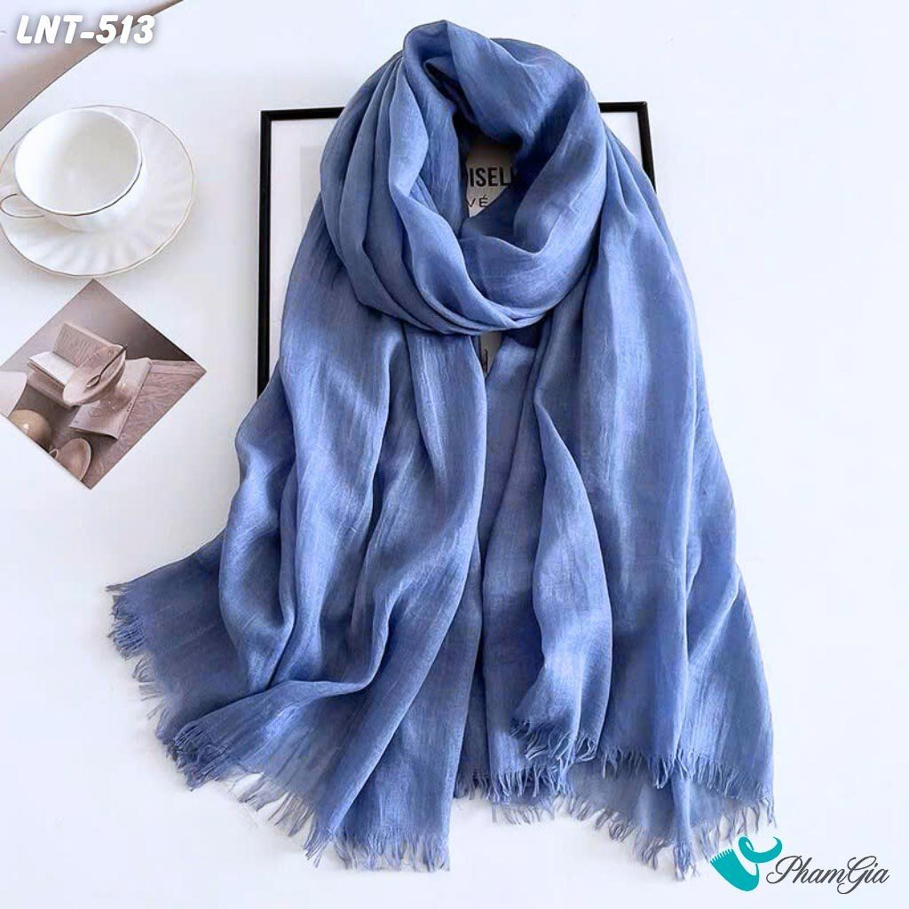 Khăn Choàng Linen Đơn Sắc Cao Cấp Màu Xanh Denim (LNT513)