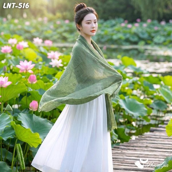 Khăn Choàng Linen Đơn Sắc Cao Cấp Màu Xanh Rêu (LNT516)