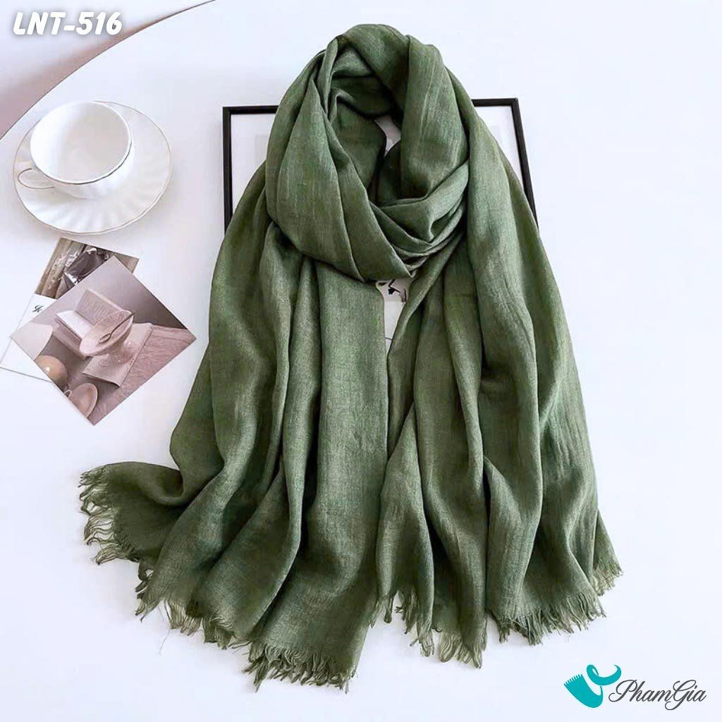 Khăn Choàng Linen Đơn Sắc Cao Cấp Màu Xanh Rêu (LNT516)