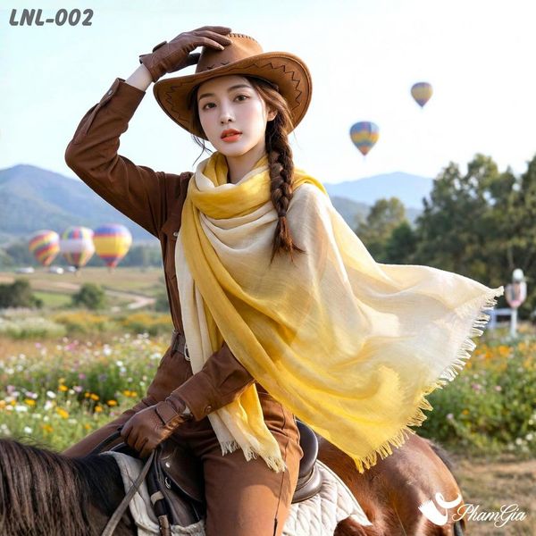 Khăn Choàng Linen Loang Vintage Màu Vàng Nghệ (LNL002)