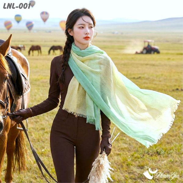 Khăn Choàng Linen Loang Vintage Phối Màu Kem - Xanh Mint (LNL001)