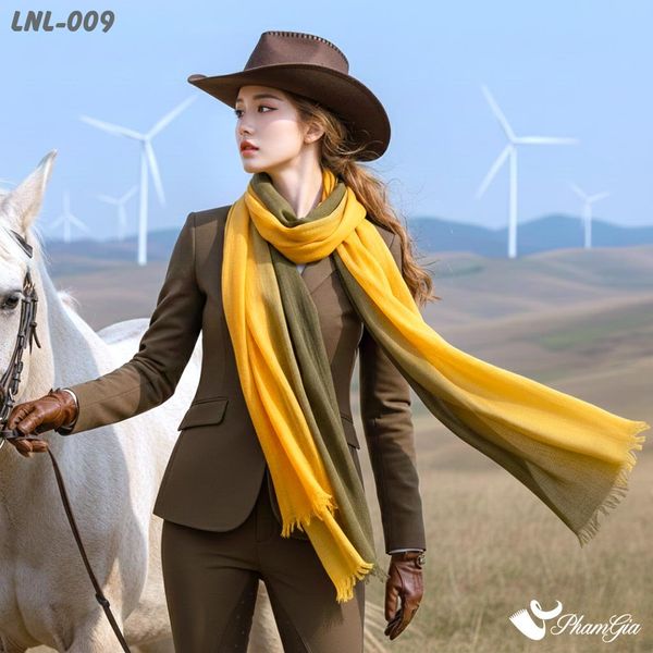 Khăn Choàng Linen Loang Vintage Phối Màu Vàng - Xanh Rêu (LNL009)