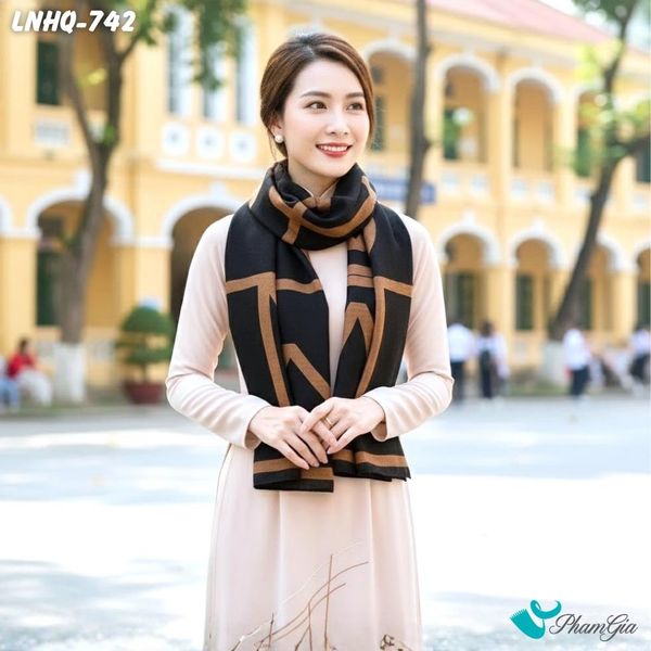 Khăn Choàng Linen Phong Cách Hàn Quốc Họa Tiết Retro Hiện Đại (LNHQ742)