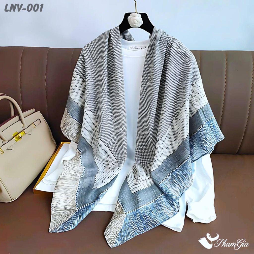 Khăn Choàng Linen Vuông Họa Tiết Minimal Retro Thanh Lịch (LNV001)