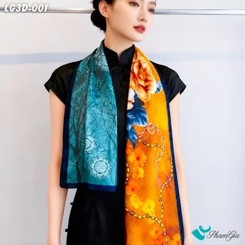 Khăn Choàng Lụa Gấm 3D Cao Cấp Họa Tiết Hoa Mẫu Đơn Quý Phái (LG3D001)