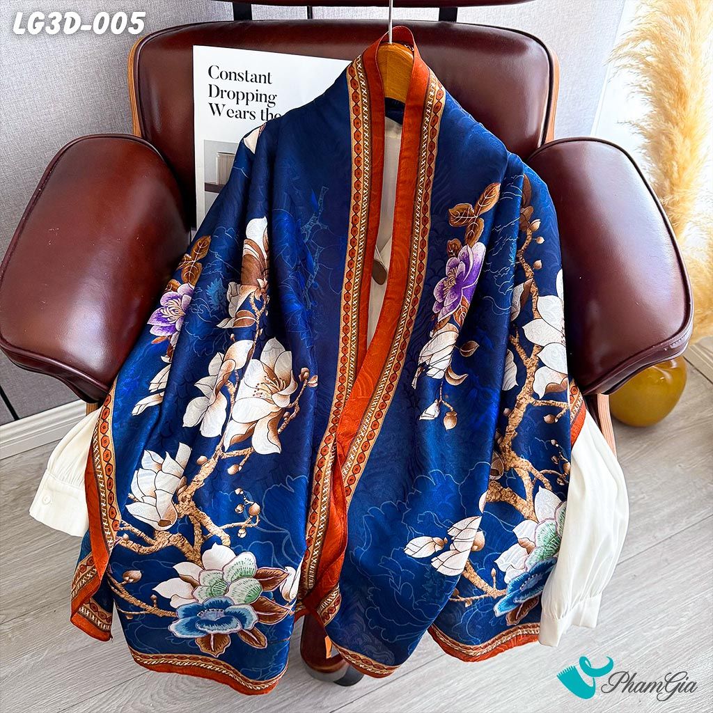 Khăn Choàng Lụa Gấm 3D Cao Cấp Họa Tiết Hoa Mộc Lan Quý Phái (LG3D005)