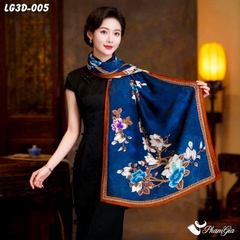 Khăn Choàng Lụa Gấm 3D Cao Cấp Họa Tiết Hoa Mộc Lan Quý Phái (LG3D005)