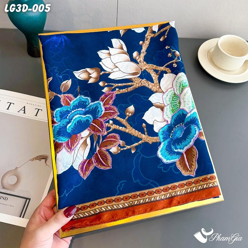 Khăn Choàng Lụa Gấm 3D Cao Cấp Họa Tiết Hoa Mộc Lan Quý Phái (LG3D005)