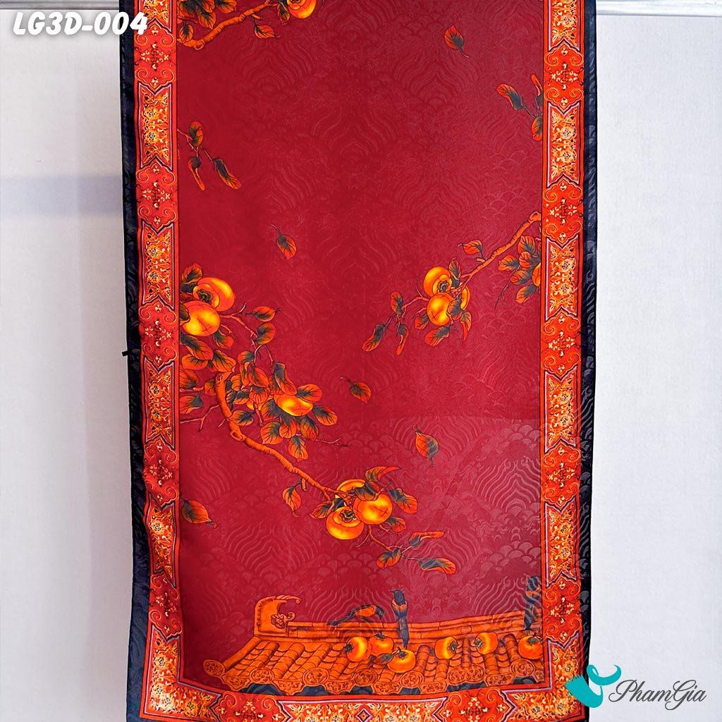 Khăn Choàng Lụa Gấm 3D Cao Cấp Họa Tiết Hồng Thạch Lựu Sang Trọng (LG3D004)
