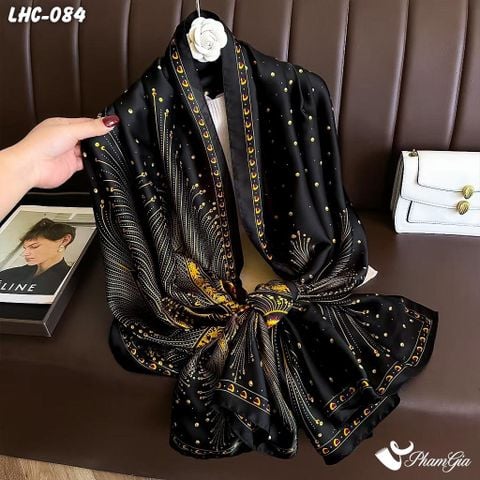 Khăn Choàng Lụa Hàng Châu Họa Tiết Đương Đại Màu Đen Quý Phái (LHC084)
