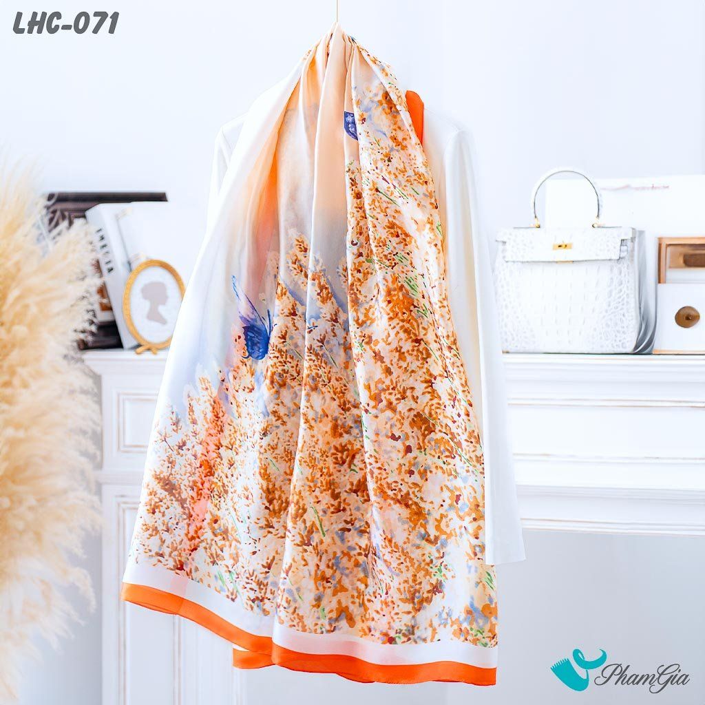 Khăn Choàng Lụa Hàng Châu Họa Tiết Hoa Diên Vĩ Trang Nhã (LHC071)