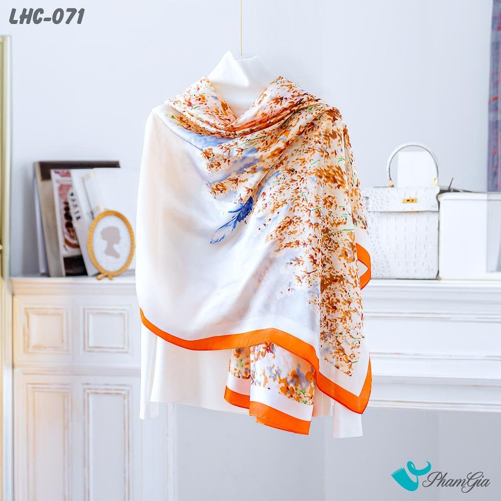 Khăn Choàng Lụa Hàng Châu Họa Tiết Hoa Diên Vĩ Trang Nhã (LHC071)