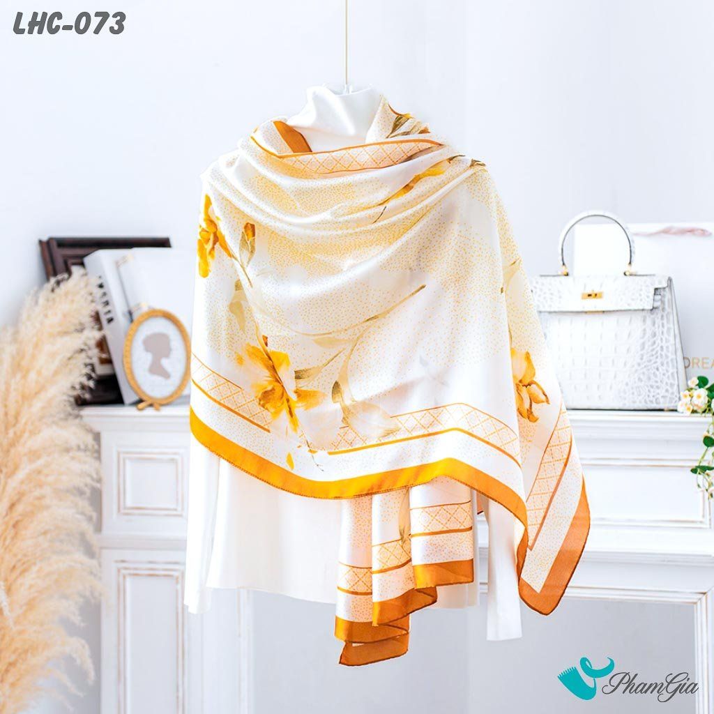 Khăn Choàng Lụa Hàng Châu Họa Tiết Hoa Lily Màu Cam Đất Trang Nhã (LHC073)
