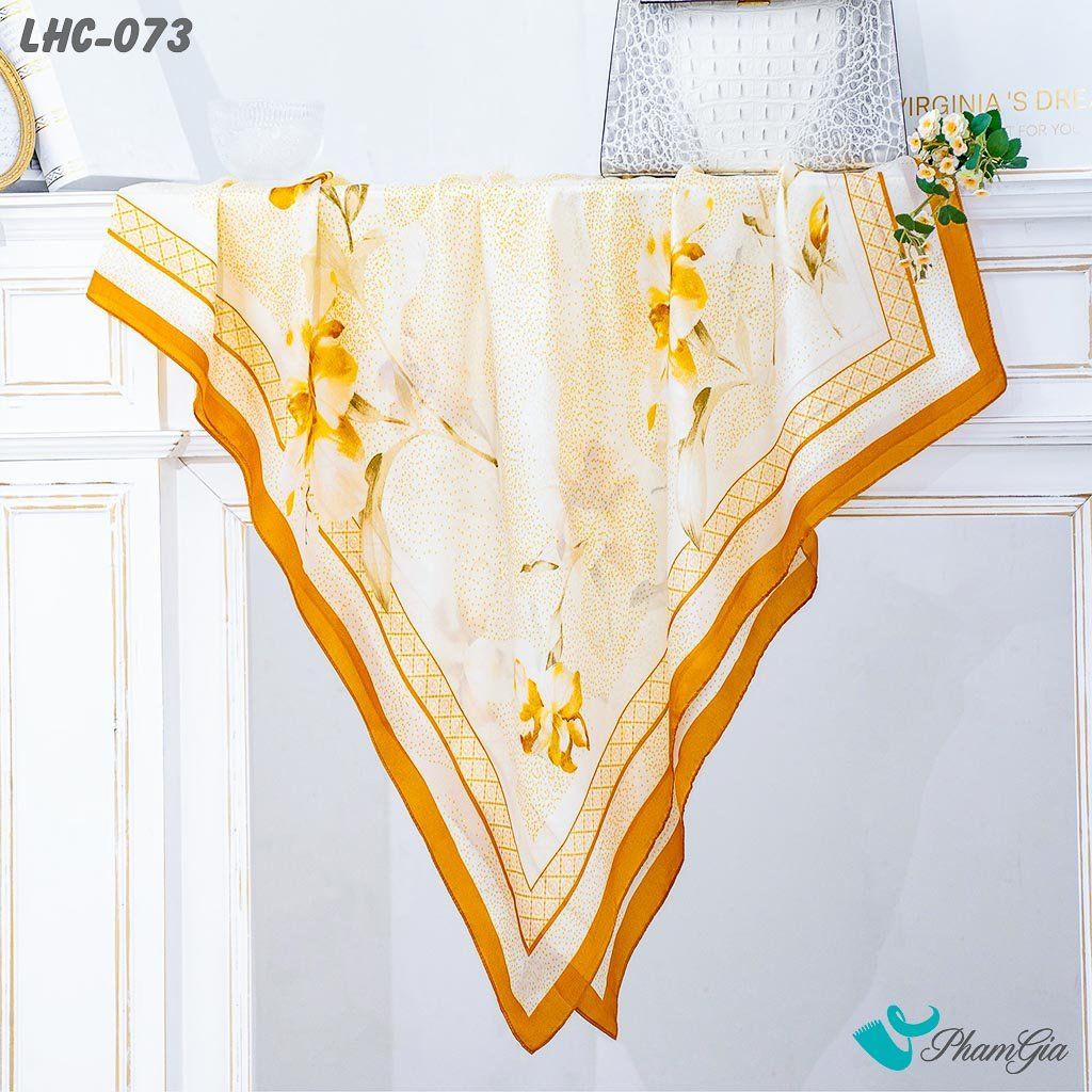 Khăn Choàng Lụa Hàng Châu Họa Tiết Hoa Lily Màu Cam Đất Trang Nhã (LHC073)