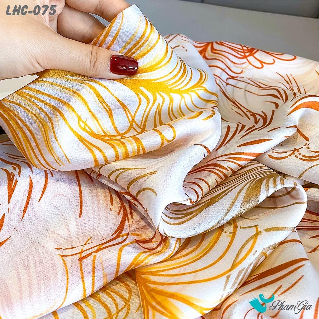 Khăn Choàng Lụa Hàng Châu Họa Tiết Lông Vũ Màu Cam Nổi Bật (LHC075)