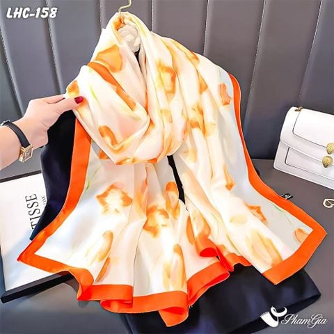 Khăn Choàng Lụa Hàng Châu Màu Cam Họa Tiết Hoa Tulip Thanh Lịch