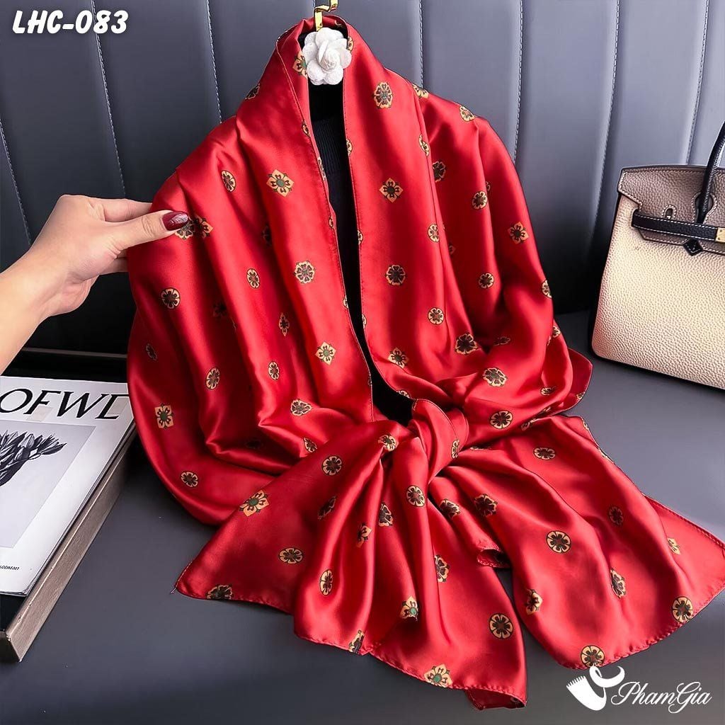 Khăn Choàng Lụa Hàng Châu Màu Đỏ Họa Tiết Hoa Nhí Cổ Điển (LHC083)