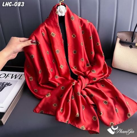 Khăn Choàng Lụa Hàng Châu Màu Đỏ Họa Tiết Hoa Nhí Cổ Điển (LHC083)