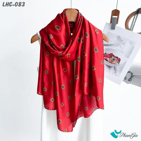 Khăn Choàng Lụa Hàng Châu Màu Đỏ Họa Tiết Hoa Nhí Cổ Điển (LHC083)