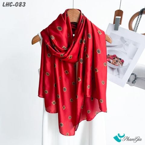 Khăn Choàng Lụa Hàng Châu Màu Đỏ Họa Tiết Hoa Nhí Cổ Điển (LHC083)