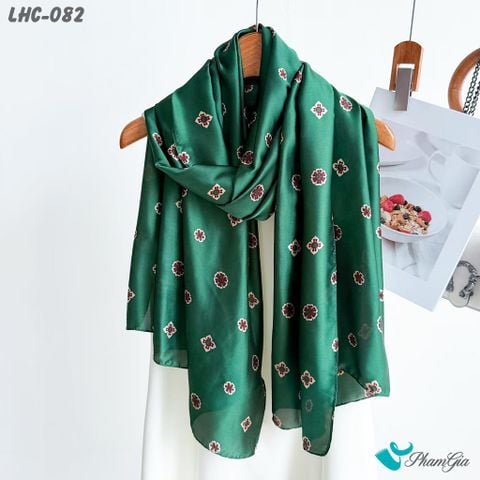 Khăn Choàng Lụa Hàng Châu Màu Xanh Cẩm Thạch Họa Tiết Hoa Nhí Cổ Điển (LHC082)