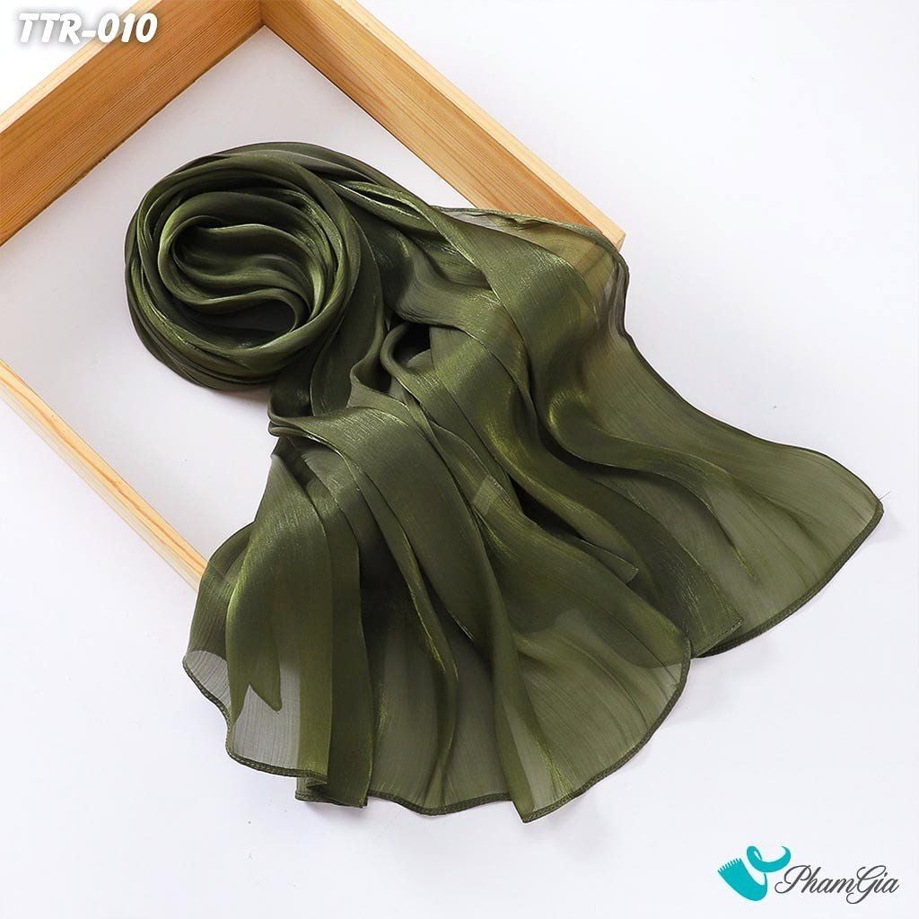 Khăn Choàng Tằm Gân Đơn Sắc Cao Cấp Màu Xanh Rêu (TTR010)