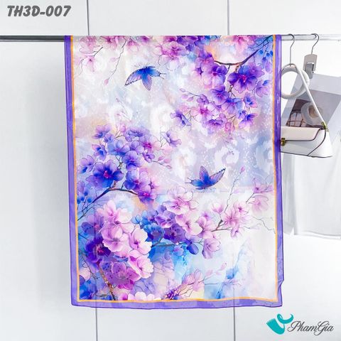 Khăn Choàng Tằm Hoa 3D Cao Cấp Họa Tiết Hoa Mộc Lan Tím (TH3D007)