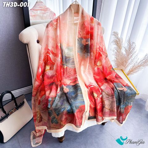 Khăn Choàng Tằm Hoa 3D Cao Cấp Họa Tiết Hoa Sen (TH3D001)