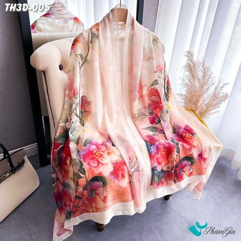 Khăn Choàng Tằm Hoa 3D Cao Cấp Họa Tiết Hoa Trà (TH3D005)