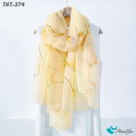 Khăn Choàng Tằm Họa Tiết Hoa Calla Lily Màu Vàng Thanh Lịch (THT374)