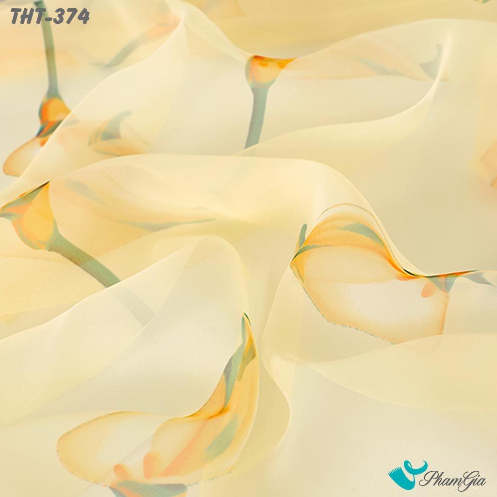 Khăn Choàng Tằm Họa Tiết Hoa Calla Lily Màu Vàng Thanh Lịch (THT374)