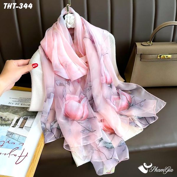 Khăn Choàng Tằm Họa Tiết Hoa Hồng Màu Hồng Phớt Ngọt Ngào (THT344)