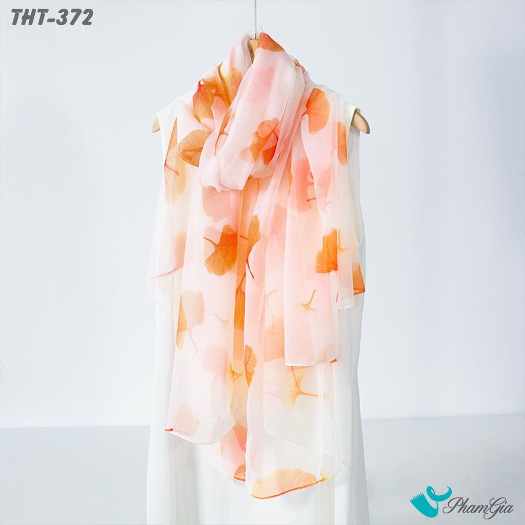 Khăn Choàng Tằm Họa Tiết Hoa Rẻ Quạt Màu Cam Thanh Lịch (THT372)