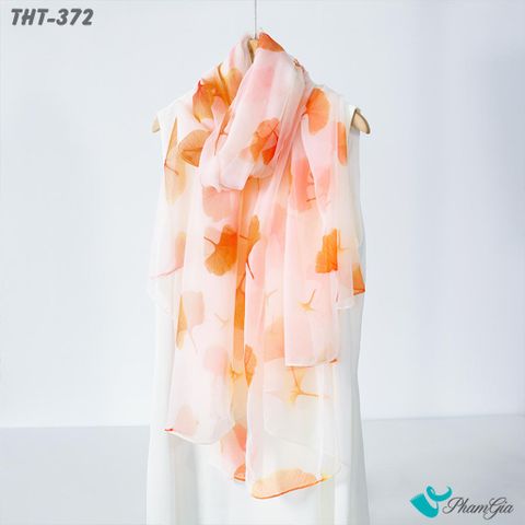 Khăn Choàng Tằm Họa Tiết Hoa Rẻ Quạt Màu Cam Thanh Lịch (THT372)