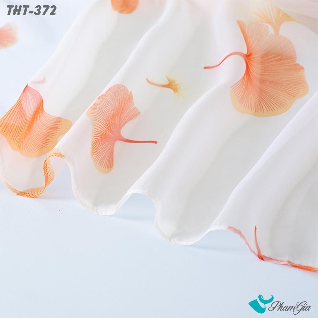 Khăn Choàng Tằm Họa Tiết Hoa Rẻ Quạt Màu Cam Thanh Lịch (THT372)