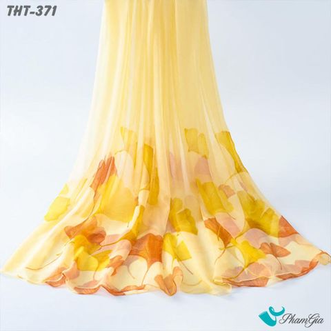Khăn Choàng Tằm Họa Tiết Hoa Rẻ Quạt Màu Vàng Sang Trọng (THT371)