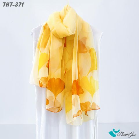 Khăn Choàng Tằm Họa Tiết Hoa Rẻ Quạt Màu Vàng Sang Trọng (THT371)