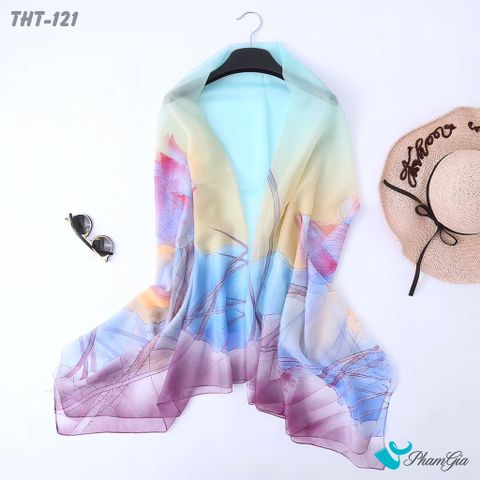 Khăn Choàng Tằm Họa Tiết Hoa Sen Màu Tím Trang Nhã