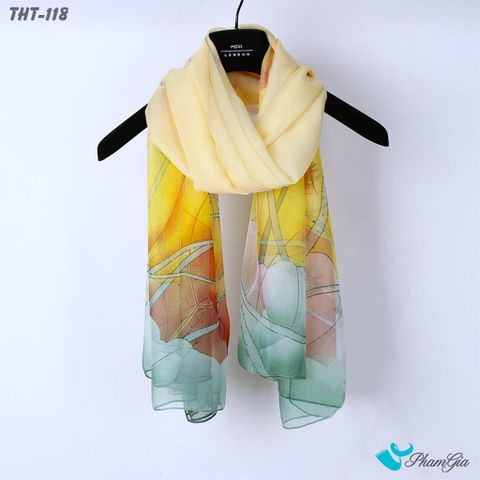 Góc Thẳng Khăn Choàng Tằm Họa Tiết Hoa Sen Màu Vàng Trang Nhã