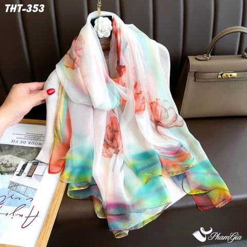 Khăn Choàng Tằm Họa Tiết Hoa Tulip Phối Nhiều Màu Thanh Lịch