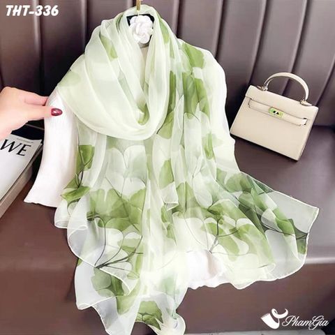 Khăn Choàng Tằm Họa Tiết Lá Rẻ Quạt Màu Xanh Bạc Hà Thanh Lịch