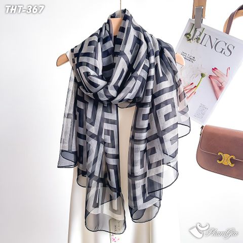 Khăn Choàng Tằm Họa Tiết Retro Màu Đen Xám Cá Tính