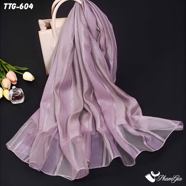 Khăn Choàng Tơ Tằm Gân Cao Cấp Phối Sọc Hiện Đại Hồng Nho (TTG604)
