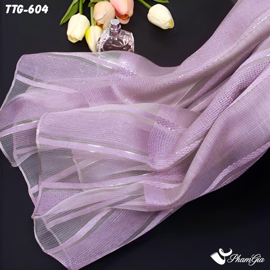 Họa Tiết Khăn Choàng Tơ Tằm Gân Cao Cấp Phối Sọc Hiện Đại Hồng Nho