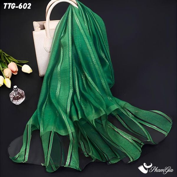 Khăn Choàng Tơ Tằm Gân Cao Cấp Phối Sọc Hiện Đại Màu Xanh Két (TTG602)