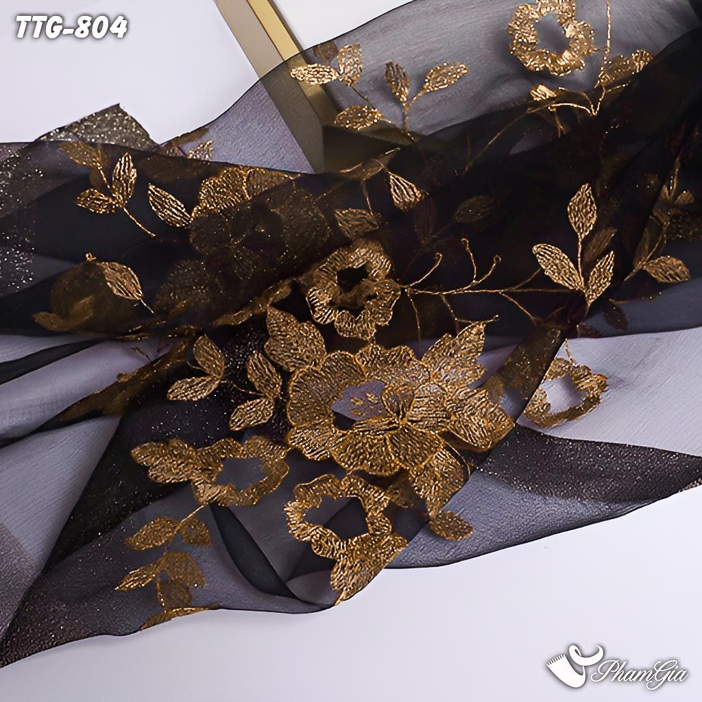 Cận Cảnh Khăn Choàng Tơ Tằm Gân Thêu Hoa Hải Quỳ Cao Cấp Màu Đen