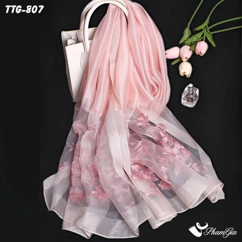 Khăn Choàng Tơ Tằm Gân Thêu Hoa Hải Quỳ Cao Cấp Màu Hồng Dâu