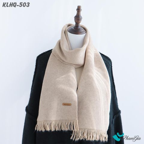 Khăn Len Giữ Ấm Phối Tua Rua Phong Cách Hàn Quốc Màu Beige (KLHQ503)