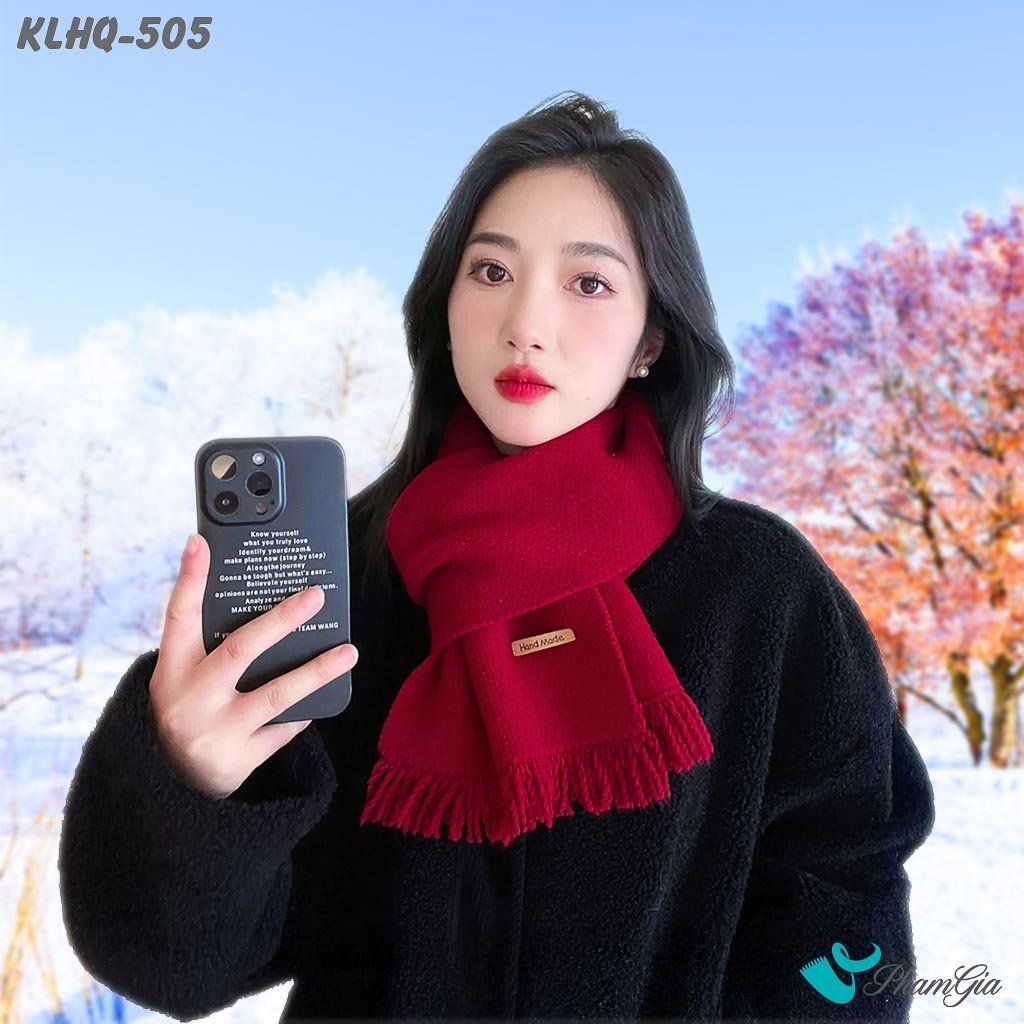 Khăn Len Giữ Ấm Phối Tua Rua Phong Cách Hàn Quốc Màu Đỏ (KLHQ505)